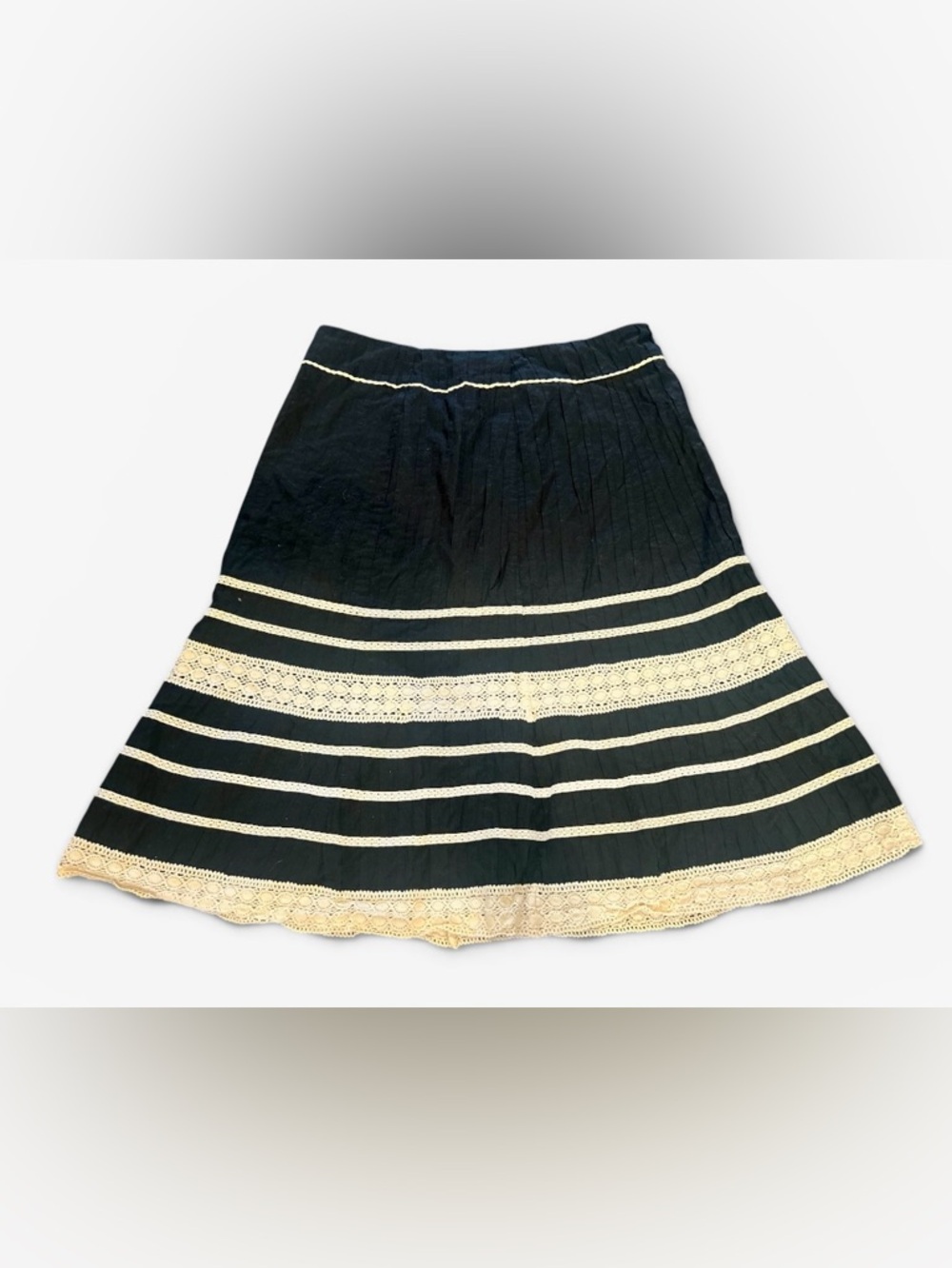 Ann Taylor Black & White Striped Lace Trim A-Line Skirt, Size 8